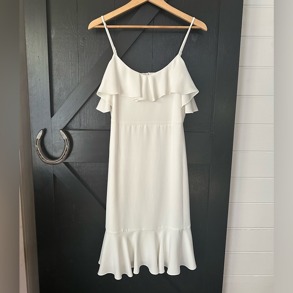 Trina Turk Mosey Midi Dress Ruffled Feminine Chic Special Occasion Bridal Sz 6
